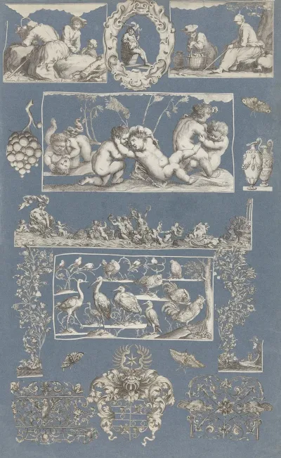 Collage Of Cut Out Prints Pasted On Blue Paper Pl 10