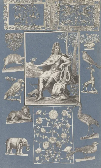 Collage Of Cut Out Prints Pasted On Blue Paper Pl 11