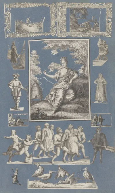 Collage Of Cut Out Prints Pasted On Blue Paper Pl 13