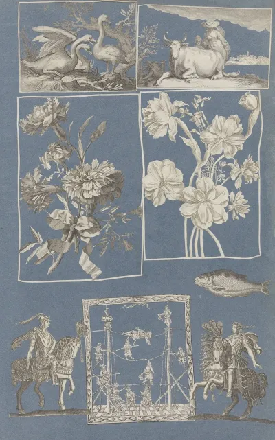 Collage Of Cut Out Prints Pasted On Blue Paper Pl 14