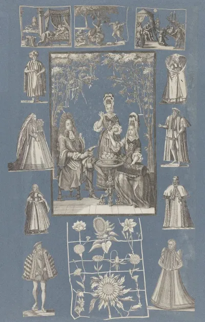 Collage Of Cut Out Prints Pasted On Blue Paper Pl 15