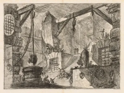 Colonnaded Interior With A Broad Stair