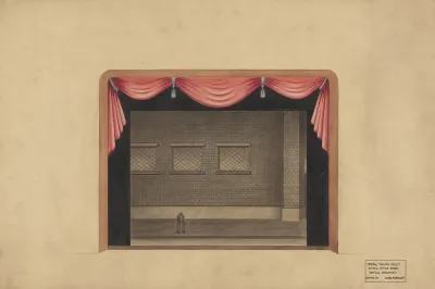 Color Proscenium And Pink Curtain Over Bw Street Scene