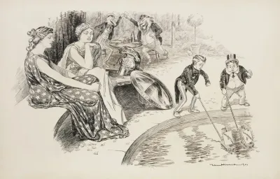 Columbia And Britannia Watch Two Boys Representing The United States And Great Britain Play With Boats In The Water