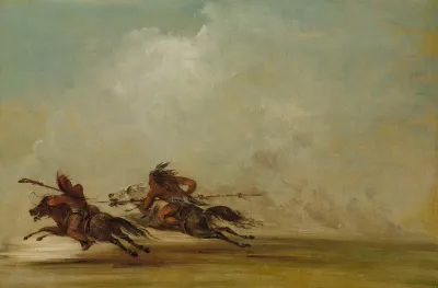 Comanche Warrior Lancing An Osage At Full Speed