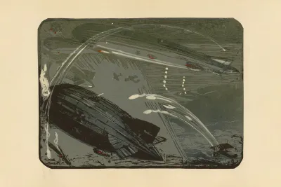 Combat Dhydravions Et De Zeppelins Mer Du Nord 1916 Seaplanes And Zeppelins In Combat North Sea 1916