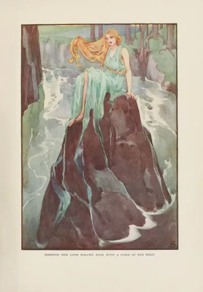 Combing Her Long Golden Hair With A Comb Of Red Gold