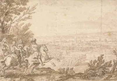 Commander With Aides On Horseback Directing A Battle