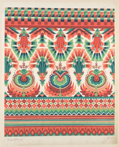 Composition Of Plant Life And Geometric Motifs
