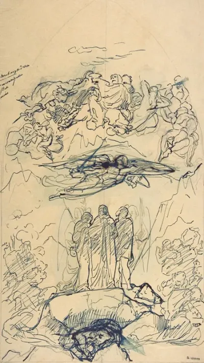 Composition Study With Three Figures Standing On A Rock