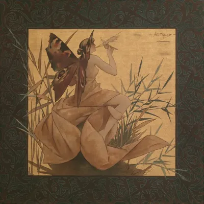 Composition With Winged Nymph Blowing Amongst Reeds