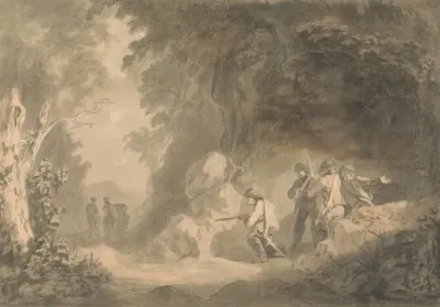Continental Scene Brigands In Ambush Awaiting A Coach