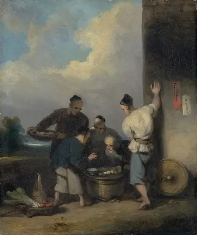 Coolies Round The Food Vendors Stall