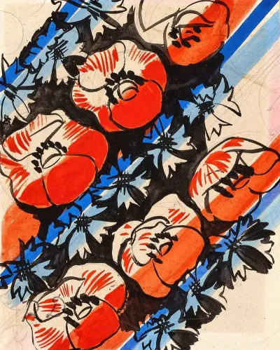 Coquelicots Et Bleuets Sur Fond Noir