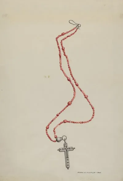 Coral Beads And Crucifix