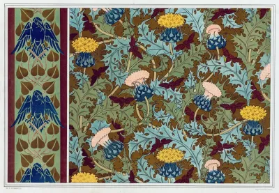 Corbeaux Bordure Au Pochoir Cigales Et Chardons Etoffe Imprimee