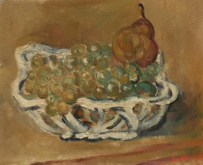 Corbeille En Porcelaine Aux Raisins Et A La Poire
