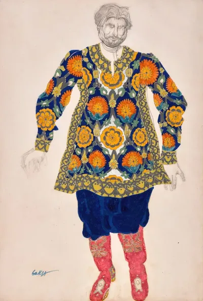 Costume Design For Sadko Man With Embroidered Shirt And Red Boots