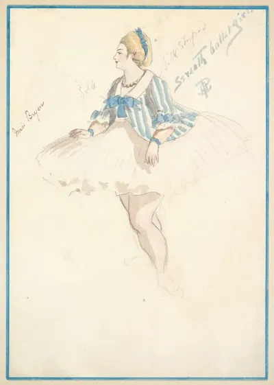 Costume Design For Seventh Ballet Girl Short White And Blue Striped Dress