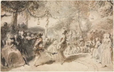Costumed Dancers Performing In A Garden Tavern