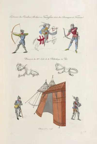 Costumes De Cavaliers Archers Et Fantassins Tires Des Chroniques De Froissard Manuscrit Du Xve Siecle De La Bibliotheque Du Roi
