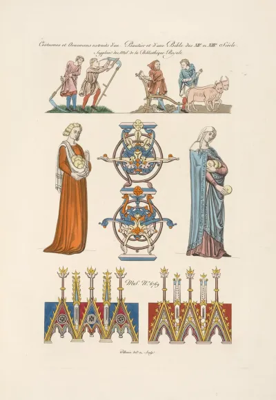 Costumes Et Ornemens Extraits Dun Psautier Dune Bible Des Xiie Et Xiiie Siecle Supplemt Des Ms De La Bibliotheque Royale
