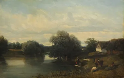 Cottage By The River With Washerwomen