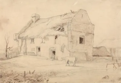 Cottage With Grazing Horses