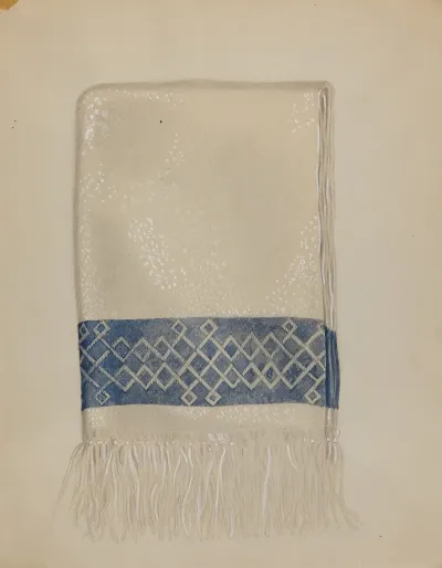 Cotton Towel Blue Border And Fringe