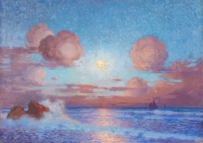 Coucher De Soleil Sur La Mer Ou Voiliers Au Soleil Couchant