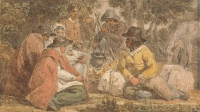 Country Folk Gathered Around A Cooking Pot