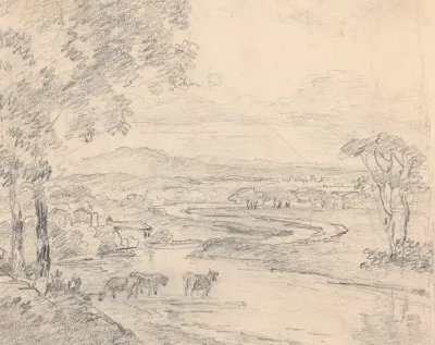 Country Landscape With Cattle Crossing A Stream