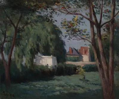 Country Scene With Three Houses And Trees