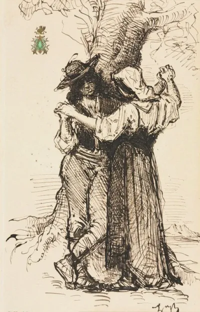 Couple Courting By A Tree