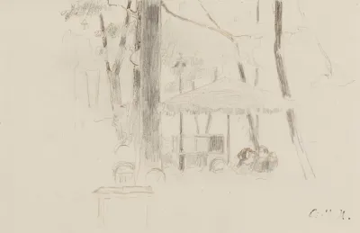 Couple Dans Un Parc Sous Un Parasol