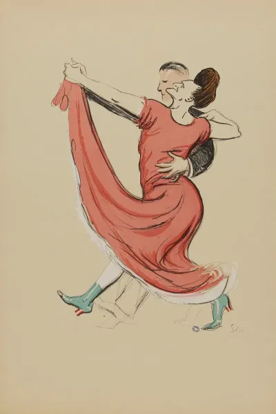 Couple Dansant Femme En Robe Rouge