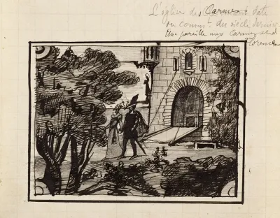 Couple En Costumes Du Moyen Age Sortant Dun Chateau Avec Pont Levis