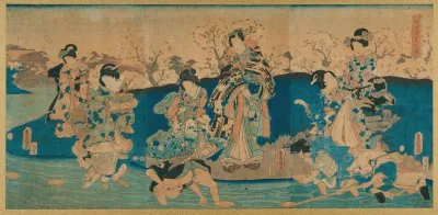 Courtesans And A Modern Genji Drinking From Floating Cups