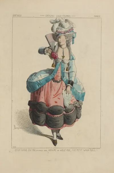 Courtisane En 1780 Dapres Une Gravure De Wille Fils Le Petit Waux Hall Xviiie Siecle Costumes Civils Femmes France