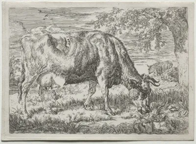 Cow And Two Sheep At The Foot Of A Tree