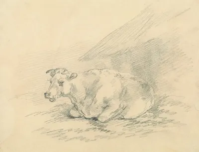 Cow Lying Next To A Barn