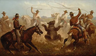 Cowboys Roping A Bear