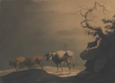 Cows And A Goat In A Landscape