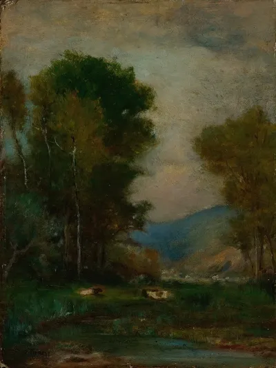 Cows By A Stream