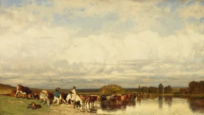 Cows Crossing A Ford