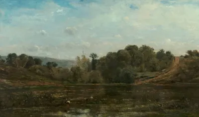 Cranes Watering At The Edge Of A Pond
