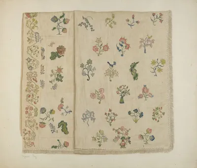 Crewel Embroidered Bedspread