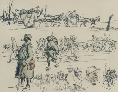 Croquis De Soldats Et Dattelages Sur Trois Registres