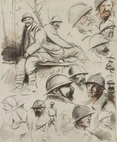 Croquis De Tetes Et De Deux Telegraphistes