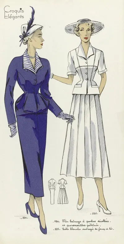 Croquis Elegants Ca 1949 No 724 En No 725 Fin Lainage A Poches